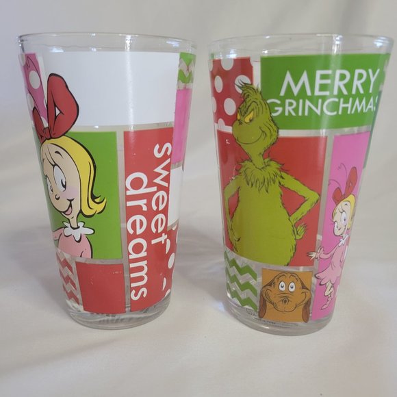 Dr. Seuss Merry Grinchmas/Sweet Dreams 16 oz Drinking Glasses (2) - Picture 1 of 6